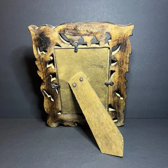 VTG Rustic Hand Carved Wooden Ornate Standing Picture Frame - Fits 6 x 4" Photo - Picture 5 of 7